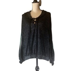 Hummingbird Charcoal Lace Up Long Sleeve Sweater; Lace Up V-neck - Grey / Black